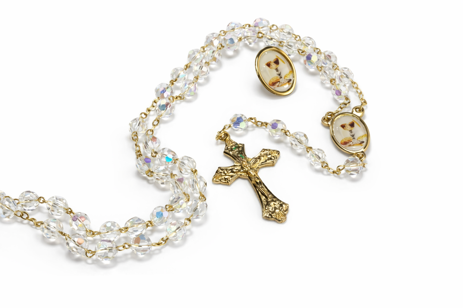 First Communion AB Crystal Rosary & Pin Set